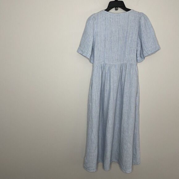 MADEWELL Linen Midi Dress Women XS Blue Stripe NEW Button Front Pockets NQ632 - Picture 8 of 16